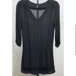 43. H & M Semi-Sheer V Neck 3-4 sleeve Flowy Keyhole Tunic Dress Size 14